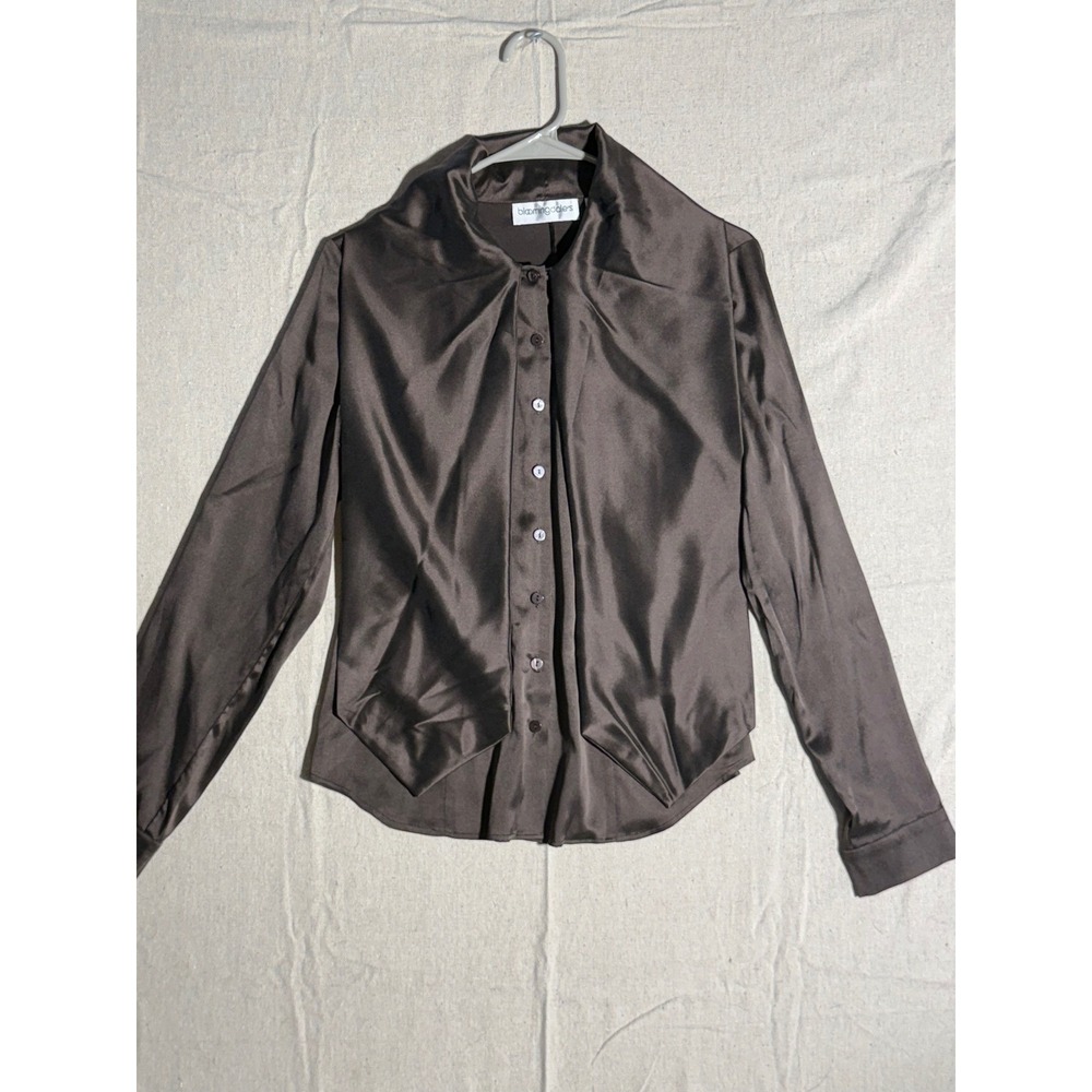 Vintage Bloomingdale's Womens Size 10 Brown Silk Blend Shawl Collar Drape Blouse